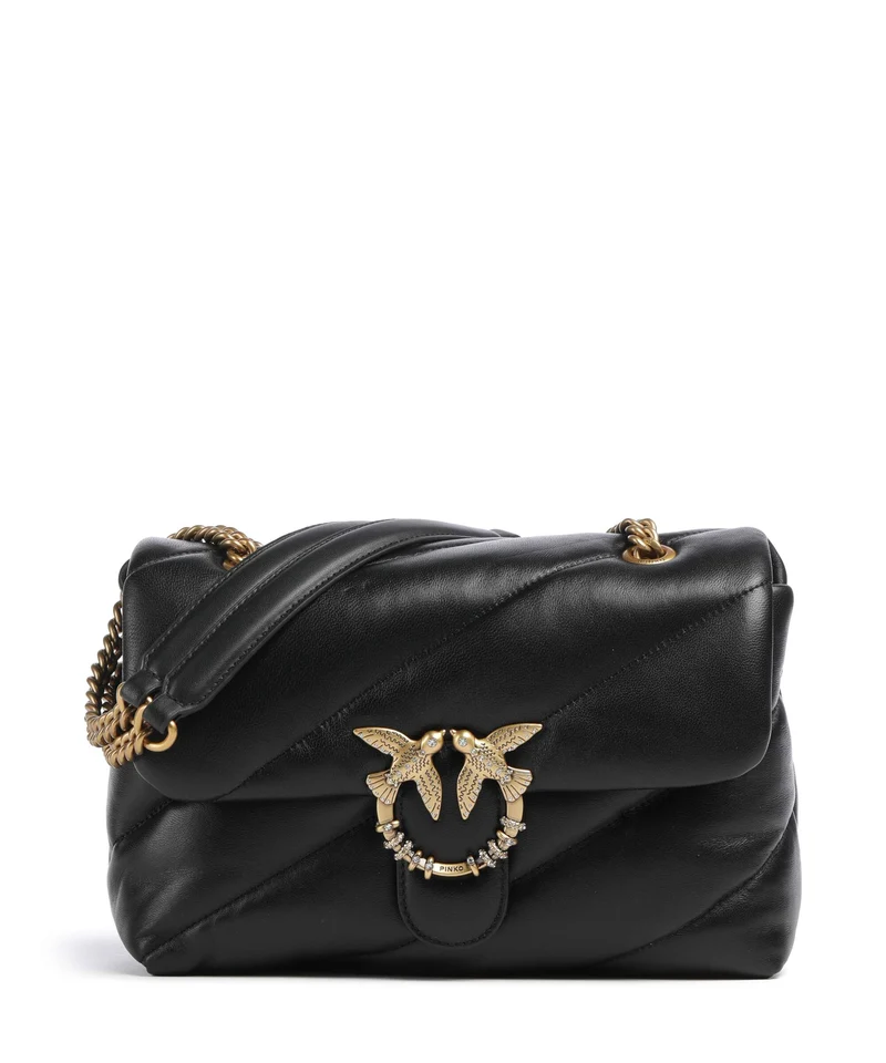 Pinko Love Puff Classic New Buckle Axelremsväska nero/antique gold