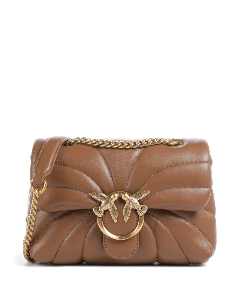 Pinko Love Puff Mini Axelremsväska marrone cognac/antique gold