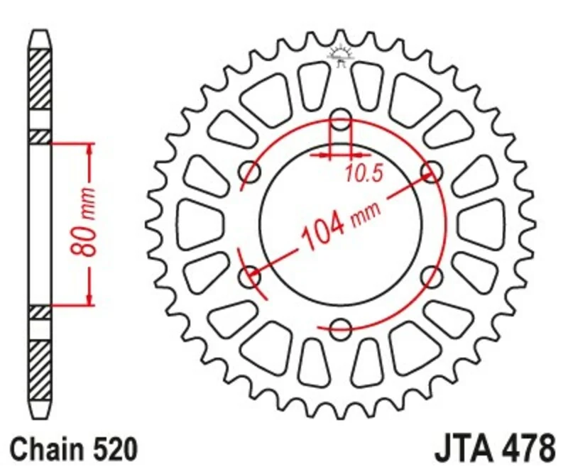 JT SPROCKETS Aluminium Ultra-Light Self-Cleaning Rear Sprocket 478 - 520 JTA478.43BLK