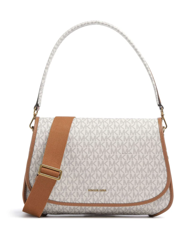 Michael Kors Holmes Medium Axelremsväska vanilla/acorn